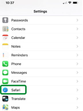 Menu image showing focus on Safari